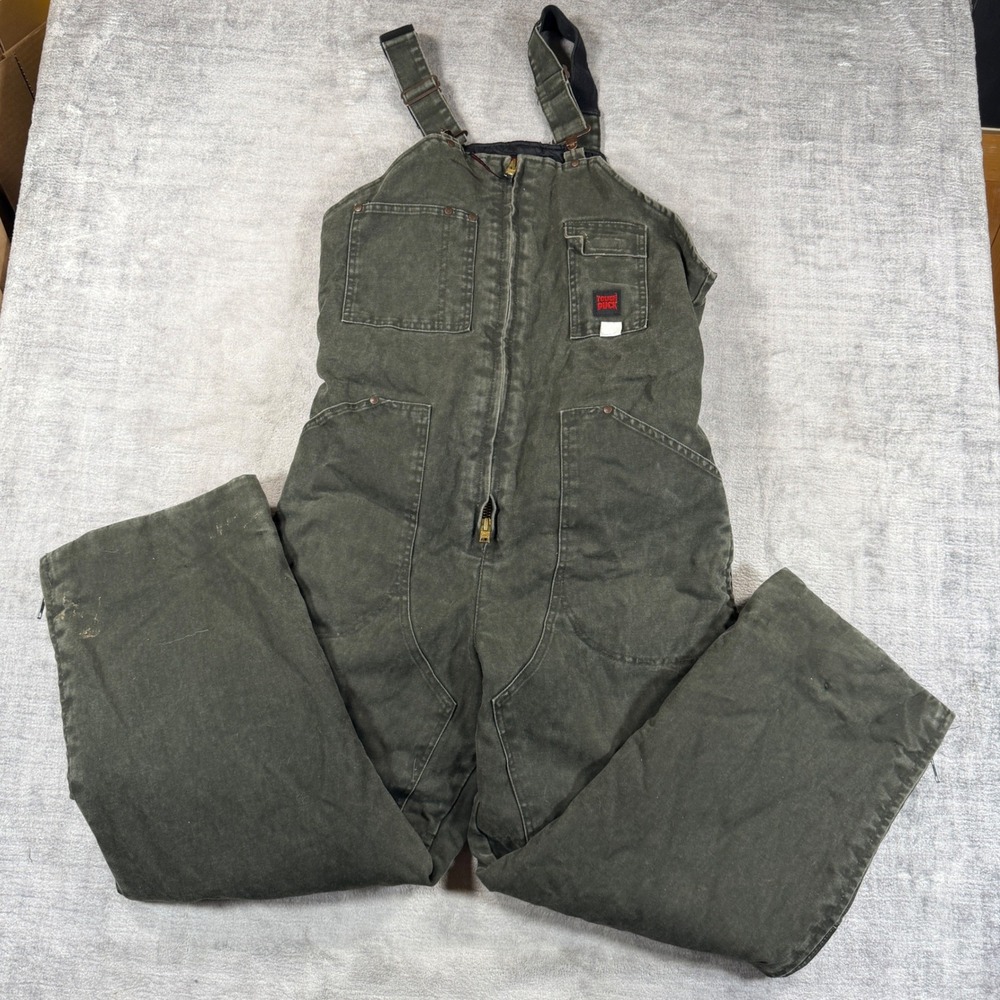 Tough Duck Overalls Men XL Olive Green Insulated Bib Canvas Workwear Double Knee